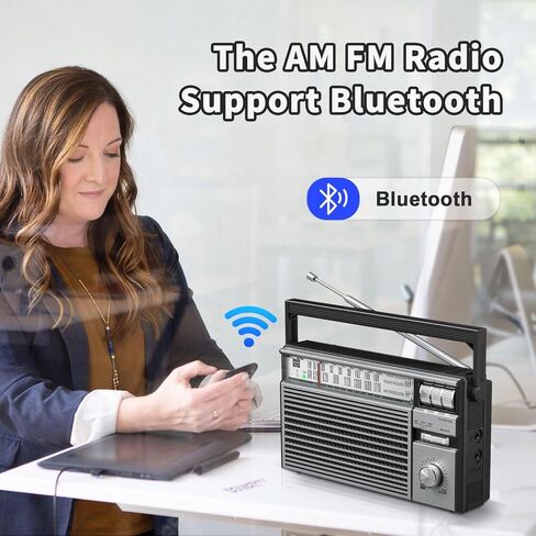 Audiocrazy Portable AM FM Radio Plug in Wall,Battery Operated Small Radio with Bluetooth for Home & Outdoor,Strong Reception,Large Dial,Headphone Jack,Aux in,Gift for Seniors in Saudi Arabia