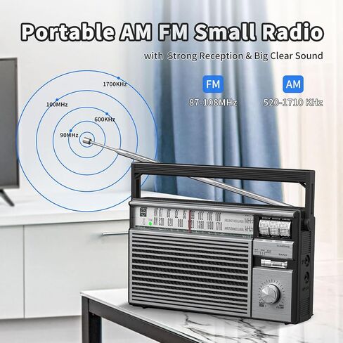 Audiocrazy Portable AM FM Radio Plug in Wall,Battery Operated Small Radio with Bluetooth for Home & Outdoor,Strong Reception,Large Dial,Headphone Jack,Aux in,Gift for Seniors in Saudi Arabia