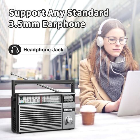 Audiocrazy Portable AM FM Radio Plug in Wall,Battery Operated Small Radio with Bluetooth for Home & Outdoor,Strong Reception,Large Dial,Headphone Jack,Aux in,Gift for Seniors in Saudi Arabia
