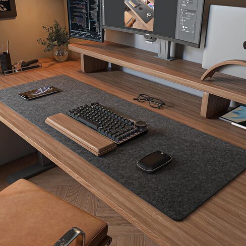 Felt Desk Mat | Computer Mat for Desk(36x12Inches) | Large Felt Mouse Pad and Keyboard Mat | Desk Protector for Office | Dark Gray in Saudi Arabia