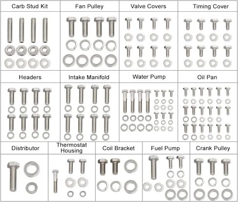 211 قطعة الفولاذ المقاوم للصدأ كتلة صغيرة محرك عرافة بولت عدة ل SBC تشيفي 265 283 302 305 307 327 350 400 in Kuwait