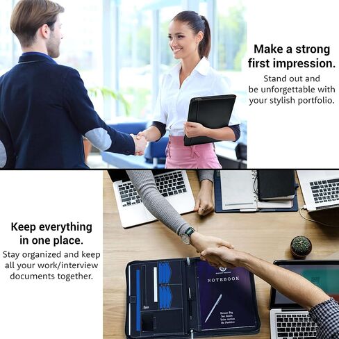 Mastery Prestige Zippered Portfolio/Padfolio Organizer - PU Leather Case with Tablet Sleeve, A4 Notebook, Phone & Business Cards Holders - Professional Interview Document Binder, File Folder in Saudi Arabia