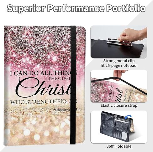 Padfolio/Portfolio Folder Clipboard، يمكنني القيام بكل الأشياء من خلال المسيح حافظة جلدية مخصصة للرجال والنساء مع منظم المستندات السيرة الذاتية مقاس A4 حامل بطاقة العمل in Kuwait
