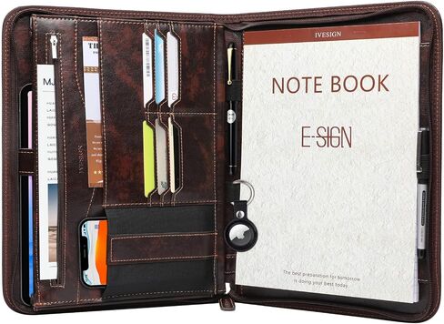 IVESIGN Faux Leather Business Padfolio Portfolio with Calculator and Writing Pad, Professional Interview Briefcase Padfolio with Zippered Closure, Interior 10.1 Inch Tablet Sleeve Dark Brown in Saudi Arabia