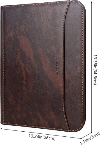 IVESIGN Faux Leather Business Padfolio Portfolio with Calculator and Writing Pad, Professional Interview Briefcase Padfolio with Zippered Closure, Interior 10.1 Inch Tablet Sleeve Dark Brown in Saudi Arabia