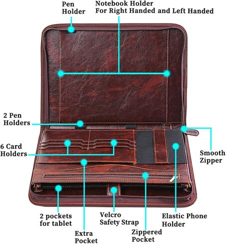 IVESIGN Faux Leather Business Padfolio Portfolio with Calculator and Writing Pad, Professional Interview Briefcase Padfolio with Zippered Closure, Interior 10.1 Inch Tablet Sleeve Dark Brown in Saudi Arabia