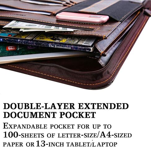 IVESIGN Faux Leather Business Padfolio Portfolio with Calculator and Writing Pad, Professional Interview Briefcase Padfolio with Zippered Closure, Interior 10.1 Inch Tablet Sleeve Dark Brown in Saudi Arabia