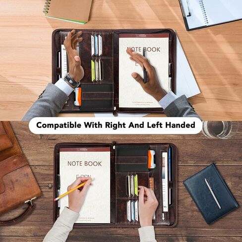 IVESIGN Faux Leather Business Padfolio Portfolio with Calculator and Writing Pad, Professional Interview Briefcase Padfolio with Zippered Closure, Interior 10.1 Inch Tablet Sleeve Dark Brown in Saudi Arabia