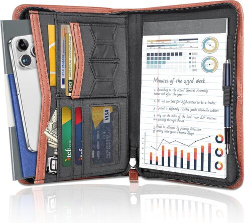 DAKX Padfolio للنساء، محفظة أعمال بسحاب، حافظة جلدية بمقاس 5.3 × 8 بوصة، أحمر in Kuwait