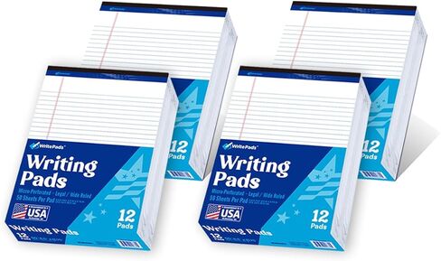 Legal Pads 8.5 x 11.75 Inch Wide Ruled Writing Pads, 12 Pack Note Pads - White Perforated Paper with Hard Back, 50 Sheets Per Pad, No Bleed Paper Notepad for Office, School, Business MADE IN USA in Kuwait