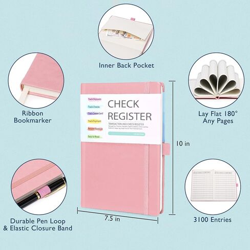 Check Register, Account Ledger Transaction Register Log Book for for Personal Checkbook Small Business, Track Payments, Deposits, Debit Card, A5 PU Hardcover with Calendars in Kuwait