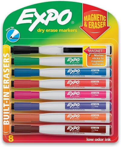 EXPO Magnetic Dry Erase Markers with Eraser, Fine Tip, Assorted, 8 Count in Saudi Arabia