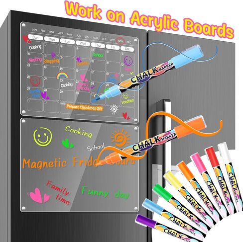 8 Liquid Chalk Markers with Reversible Tips for Acrylic Calendar Planning Boards Glass Dry Erase Board Whiteboard Wet Erase Markers for Window Mirror, Fine Bullet Tip and Chisel Tip in Kuwait