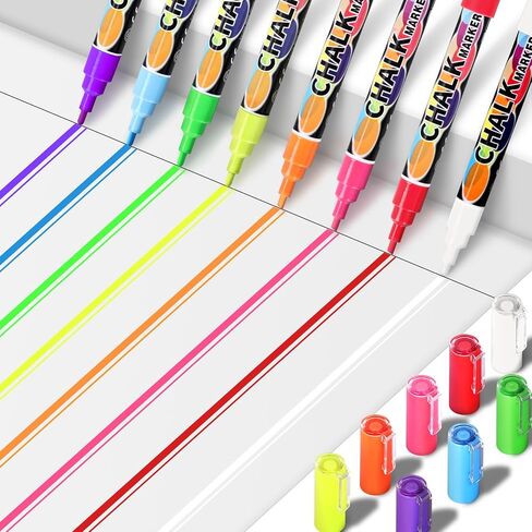 8 Liquid Chalk Markers with Reversible Tips for Acrylic Calendar Planning Boards Glass Dry Erase Board Whiteboard Wet Erase Markers for Window Mirror, Fine Bullet Tip and Chisel Tip in Kuwait