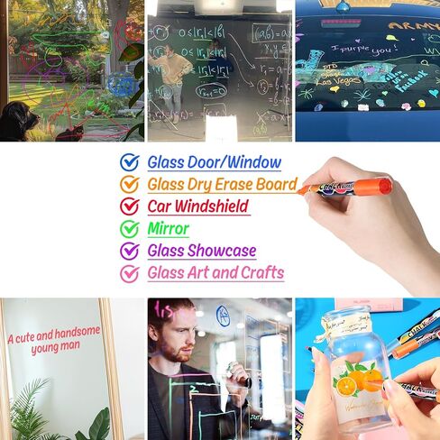 8 Liquid Chalk Markers with Reversible Tips for Acrylic Calendar Planning Boards Glass Dry Erase Board Whiteboard Wet Erase Markers for Window Mirror, Fine Bullet Tip and Chisel Tip in Kuwait