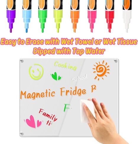 8 Liquid Chalk Markers with Reversible Tips for Acrylic Calendar Planning Boards Glass Dry Erase Board Whiteboard Wet Erase Markers for Window Mirror, Fine Bullet Tip and Chisel Tip in Kuwait