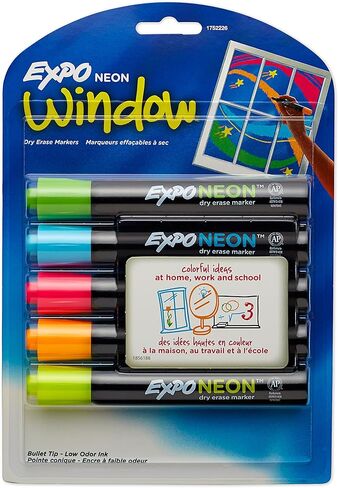 EXPO Neon Dry Erase Markers, Bullet Tip, Assorted Colors, 5 Count in Kuwait