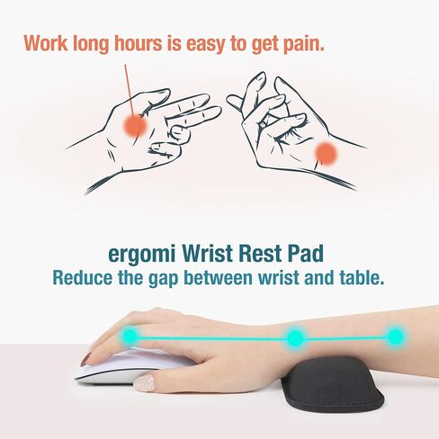 وسادة دعم مسند المعصم من Ergomi Mouse، لتخفيف آلام الكتابة، خفيفة الوزن لسهولة الحمل، دعم مريح للمكتب/المدرسة/الكمبيوتر/الكمبيوتر المحمول/Mac، أسود in Kuwait