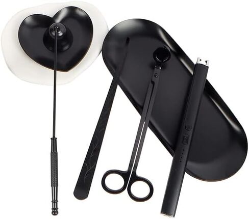 6 in 1 Candle Care Kit, Candle Lighter Rechargeable, Candle Wick Trimmer Cutter, Candle Snuffer Extinguisher, Candle Wick Dipper, Candle Accessory Set with Storage Tray Plate for Candle Lover (Black) in Saudi Arabia