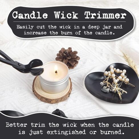 6 in 1 Candle Care Kit, Candle Lighter Rechargeable, Candle Wick Trimmer Cutter, Candle Snuffer Extinguisher, Candle Wick Dipper, Candle Accessory Set with Storage Tray Plate for Candle Lover (Black) in Saudi Arabia