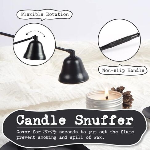 6 in 1 Candle Care Kit, Candle Lighter Rechargeable, Candle Wick Trimmer Cutter, Candle Snuffer Extinguisher, Candle Wick Dipper, Candle Accessory Set with Storage Tray Plate for Candle Lover (Black) in Saudi Arabia