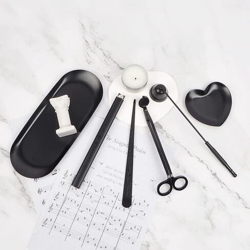 6 in 1 Candle Care Kit, Candle Lighter Rechargeable, Candle Wick Trimmer Cutter, Candle Snuffer Extinguisher, Candle Wick Dipper, Candle Accessory Set with Storage Tray Plate for Candle Lover (Black) in Saudi Arabia