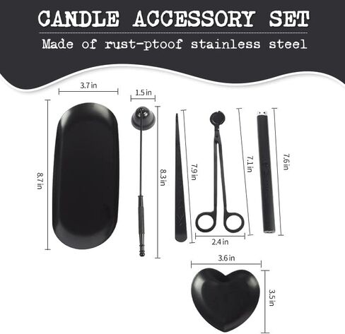 6 in 1 Candle Care Kit, Candle Lighter Rechargeable, Candle Wick Trimmer Cutter, Candle Snuffer Extinguisher, Candle Wick Dipper, Candle Accessory Set with Storage Tray Plate for Candle Lover (Black) in Saudi Arabia