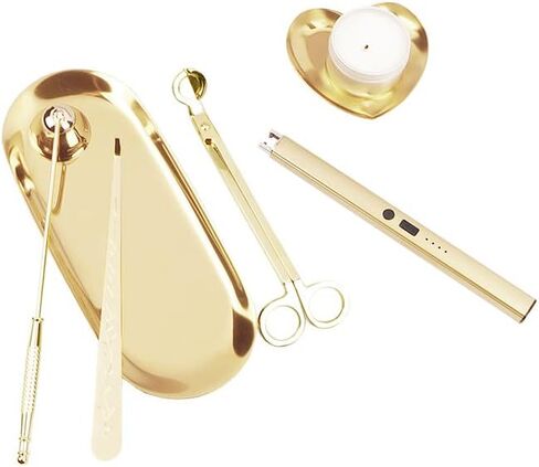 6 in 1 Candle Care Kit, Candle Lighter Rechargeable, Candle Wick Trimmer Cutter, Candle Snuffer Extinguisher, Candle Wick Dipper, Candle Accessory Set with Storage Tray Plate for Candle Lover (Black) in Saudi Arabia