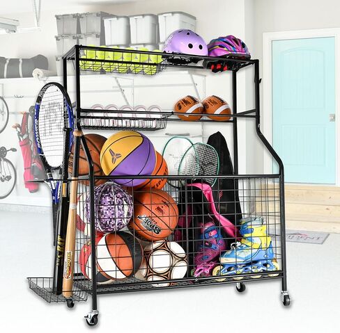 منظم المعدات الرياضية للمرآب من YESON، منظم رياضي عالي السعة للمرآب مع تخزين الكرات الرياضية ذات الحجم الأمثل ومتعدد الاستخدامات مع عجلة داخلية/خارجية in Kuwait