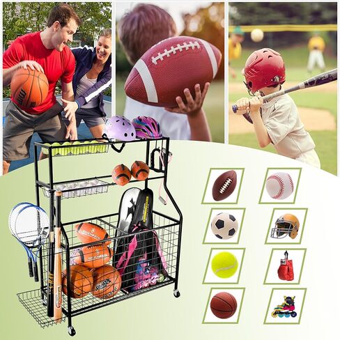 منظم المعدات الرياضية للمرآب من YESON، منظم رياضي عالي السعة للمرآب مع تخزين الكرات الرياضية ذات الحجم الأمثل ومتعدد الاستخدامات مع عجلة داخلية/خارجية in Kuwait