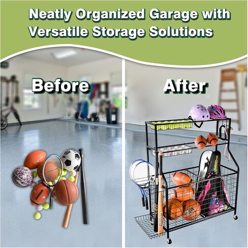 منظم المعدات الرياضية للمرآب من YESON، منظم رياضي عالي السعة للمرآب مع تخزين الكرات الرياضية ذات الحجم الأمثل ومتعدد الاستخدامات مع عجلة داخلية/خارجية in Kuwait