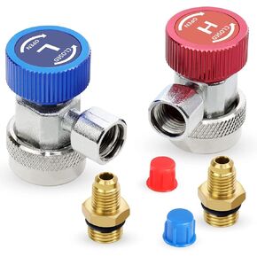 Automotive AC R134a Adjustable Quick Coupler Kit HVAC High Low Connector Conversion with 1/4 inch SAE Male Flare Adapter Work with Standard Auto Air Conditioner Manifold Gauge
