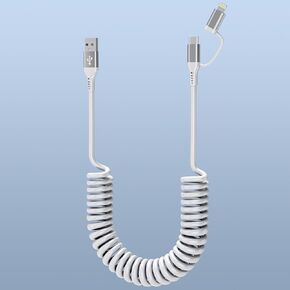 Coiled USB C Lightning Cable 4 in 1 [Apple Carplay Android Auto], 60W Fast Charging USB C to USB C Cable MFi Certified, iPhone Car Pink Charger Carplay Cord for iPhone 15 14 iPad Android