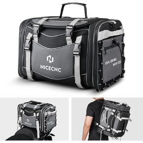 NICECNC Motorcycle Luggage Rack Bags 53L Expandable Motorcycle Rear Seat Bag, Universal Motorcycle Tail Bag Motorcycle Helmet Travel Storage bag with Separate Shoe Compartment, 6 straps, Grey