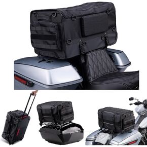 Motorcycle Touring Seat Bag Trolley Case with Wheels, Waterproof Suitcase, Luggage, Duffel, Tail, Tour Trunk, Gear, Rear Rack Bag, Sissy Bar Bag Compatible with Harley (50L/13Gallons)