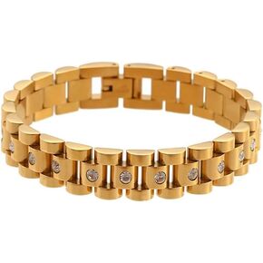 Gold Bracelets for Women 18K Gold Plated Waterproof - Zircon Link Chain Wristband Womens Jewelry Non Tarnish Friendship Chunky Gold Bracelets Watch band Jewelry Gift For Womens Wife Friend Sister 7"