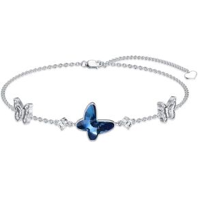 Butterfly Bracelet for Women 925 Sterling Silver Blue Crystal Butterfly Bracelet Butterfly Jewelry Gift for Christmas Birthday