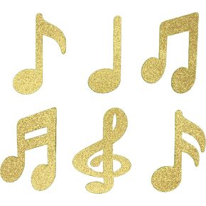 24 cnt Glitter Musical Notes Band Cutouts die cuts Party Supplies 1.5" x 2"- Homecoming Mum, Prom, Corsage (Gold)