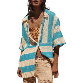 Gacaky Women's Lightweight Button Down Shirt 2025 Summer Swimsuit Crochet Swim Cover Up Beach Shirt Tops Vacation Outfits
