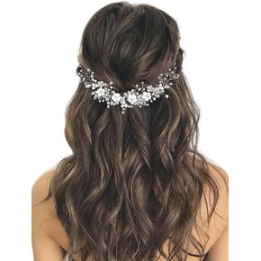 GORAIS Flower Bride Wedding Hair Vine Leaf Bridal Headpiece Pearl Hair Accessories for Women and Girls in Kuwait