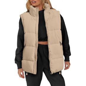 WHN Womens Puffer Vest 2024 Winter Zip Up Oversized Padded Puffy Jacket Coat with Pockets