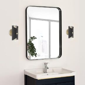Koonmi Gold Mirror for Wall, 24" x 36" Bathroom Vanity Mirror, Rounded Rectangle Tempered Glass Wall Mirrors, Anti-Rust Aluminum Alloy Frame Bathroom Mirror, Hangs Vertically or Horizontally