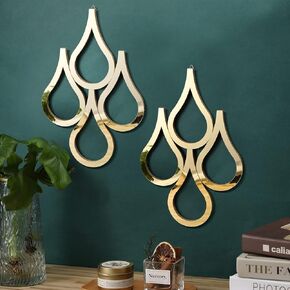 2 Pieces Teardrop Wall Mirror Hanging Wall Mounted Decorative Accent Mirror for Home Living Room Bedroom Bathroom, 15.7 x 11 Inch (Gold)