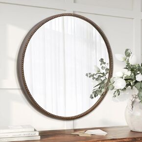 24 Inch Mirrors for Wall Decor Living Room, Vintage Ridged Metal Round Wall Mirror Art Decorative Mirror for Home Decor, Bathroom, Bedroom