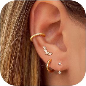 BESTEEL 4 Pairs 925 Sterling Silver Earrings Set for Women Small Hoop Earring Sets for Multiple Piercing Hypoallergenic Dainty Gold Huggie Earrings Hoop Stud Earring Stacks for Sensitive Ears