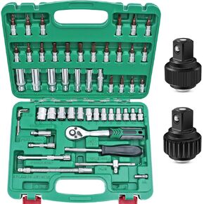 53 Pieces 1/4 inch Drive Socket Ratchet Wrench Set, with Bit Socket Set Metric and Extension Bar for Auto Repairing and Household, with Storage Case,with 72 Tooth Reversible Ratchets