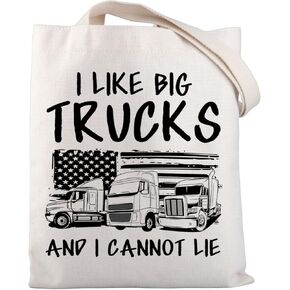 Trucker Tote Bag Truck Driver Gifts for Truck Lovers I Like Big Trucks And I Cannot Lie Truck Gift Semi Truck Canvas Tote Bag
