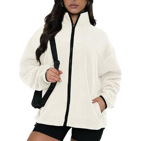 Fall Jackets for Women 2024 Women's Zip Up Fleece Jackets Stand Collar Outerwear Casual Fuzzy Coats with Pockets
