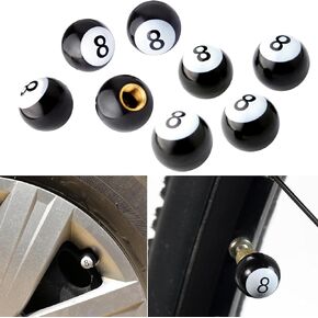 8 PCS Car Tire Valve Cap, 0.31" No. 8 Billiard Ball Decorative Valve Leak Proof Cover, Universal for Cars (Black)
