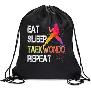 Eat Sleep Taekwondo Repeat Drawstring Backpack For Men Women, Waterproof Sport Sackpack For Taekwondo Lover Taekwondo Fan, Funny Birthday Christmas String Gym Bag Gifts For Her Him